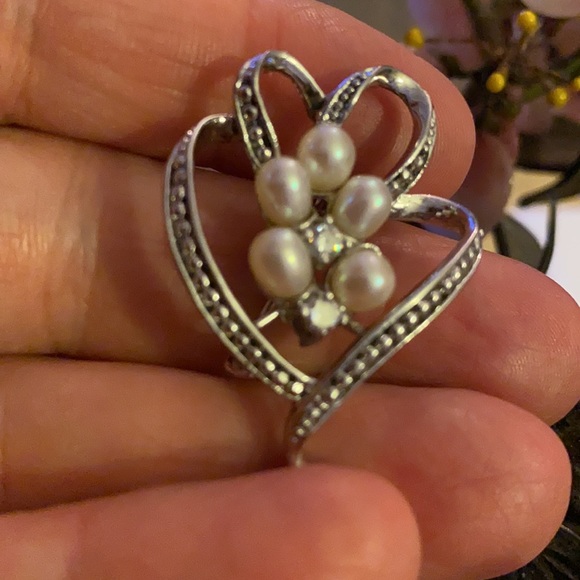 Vintage 925 pearl diamond brooch - Picture 4 of 5